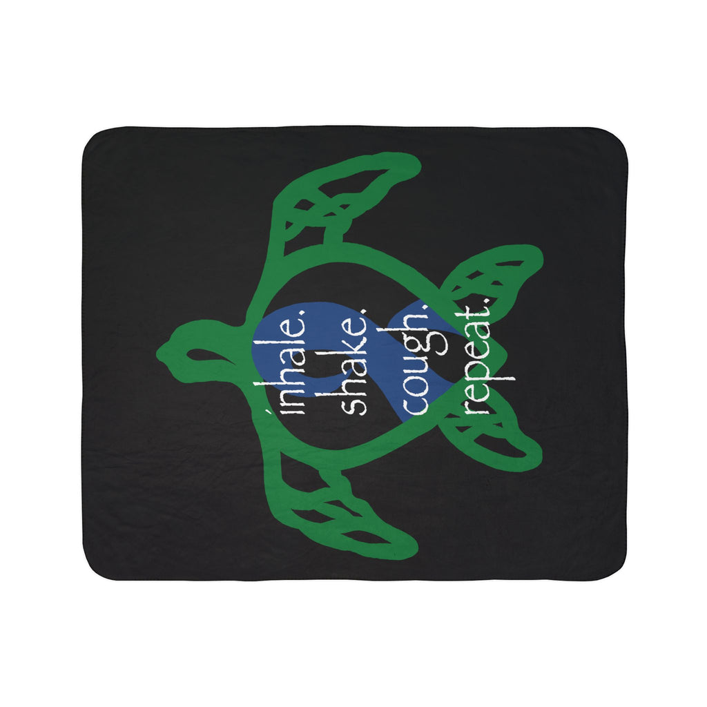 Sea Turtle Sherpa Blanket — “inhale. shake. cough. repeat.” Cozy Ocean Throw for Beach Lovers