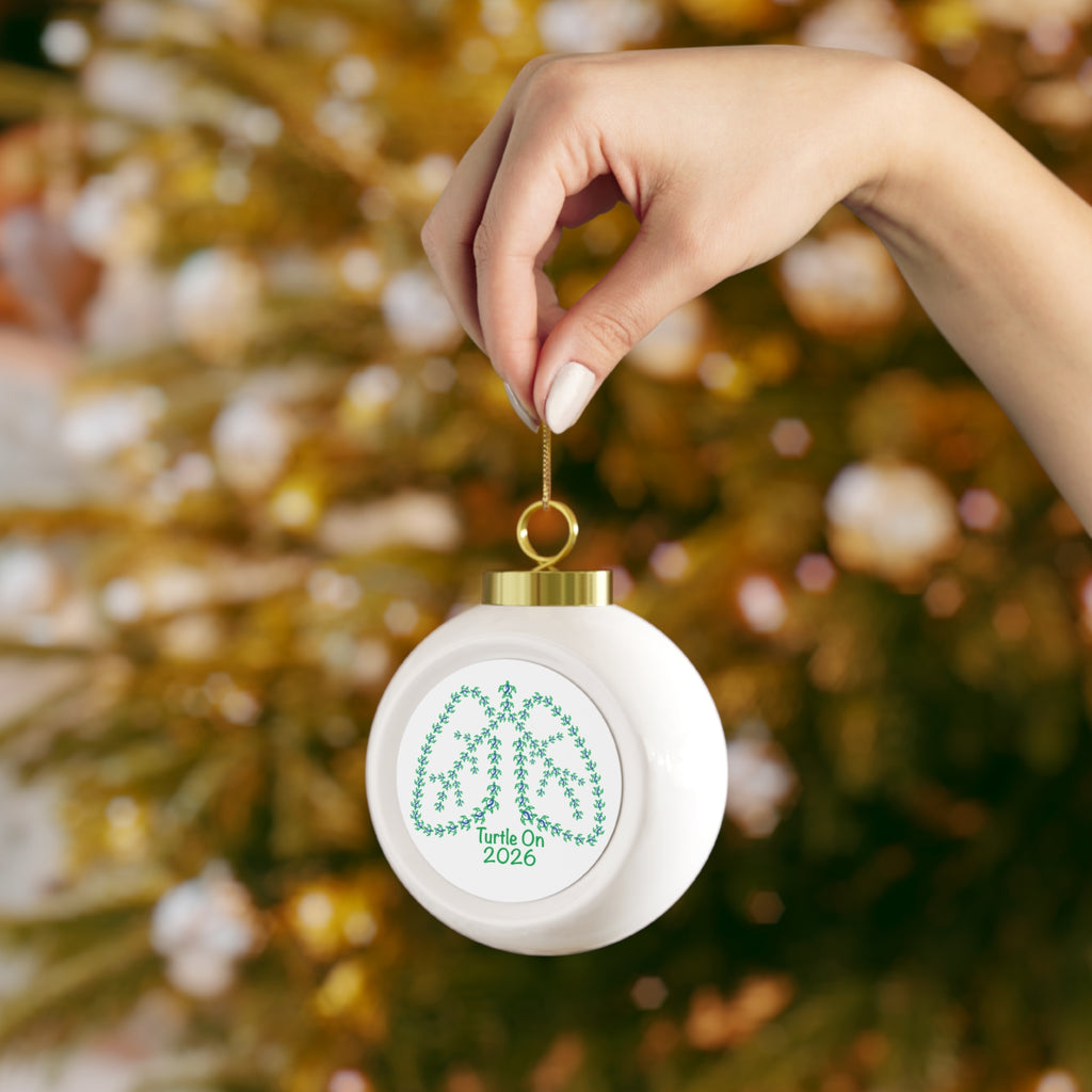 Turtle On 2026 Christmas Ornament – Poinsettia & Candle Holiday Ball
