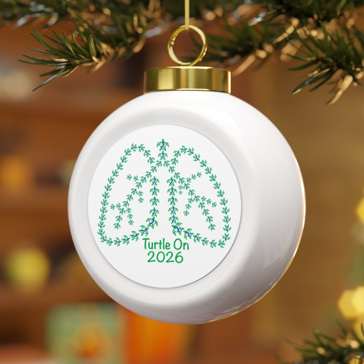 Turtle On 2026 Christmas Ornament – Poinsettia & Candle Holiday Ball